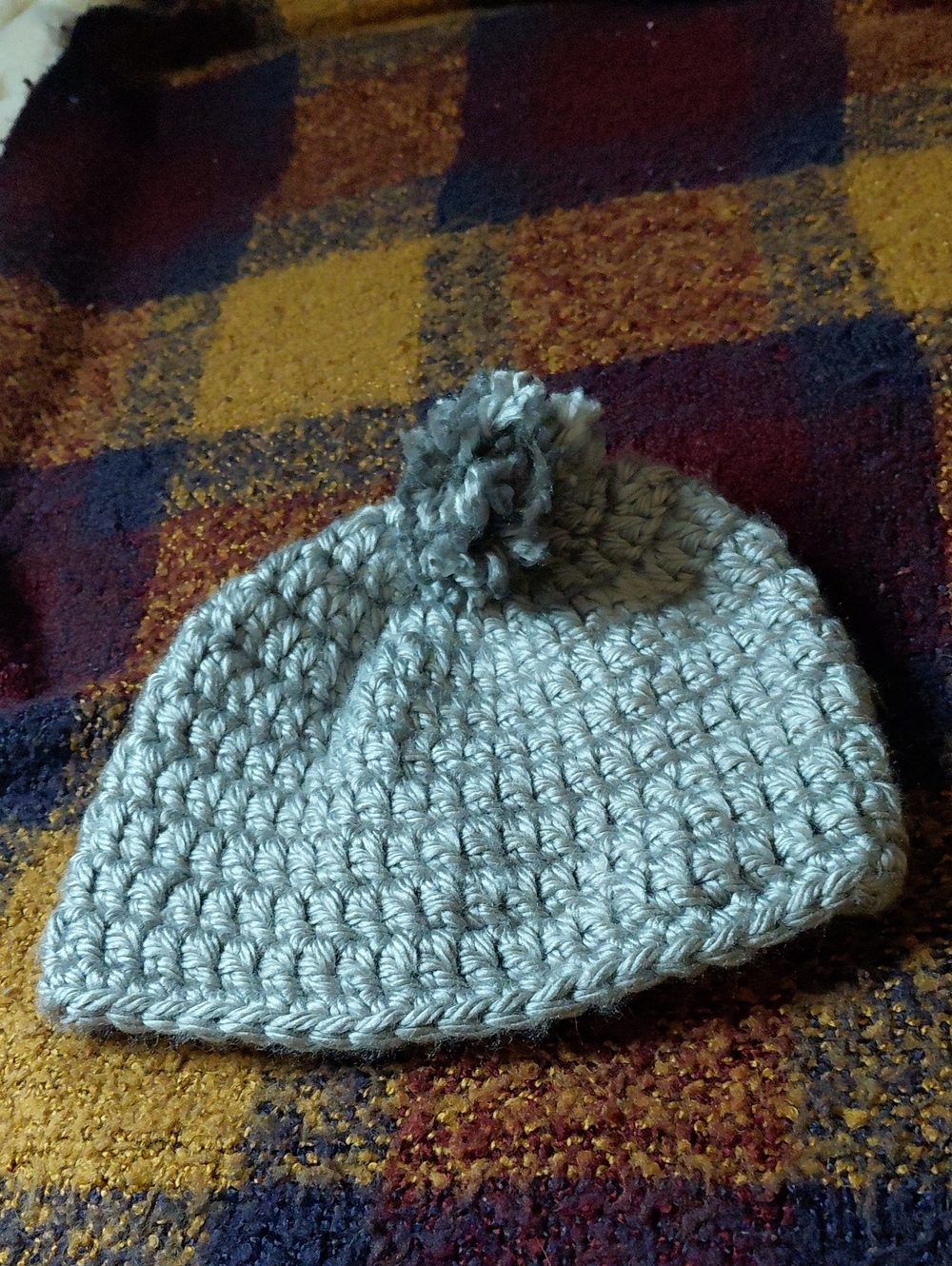 Handmade Gray Crochet Beanie with Pom Pom - Women's Accessory